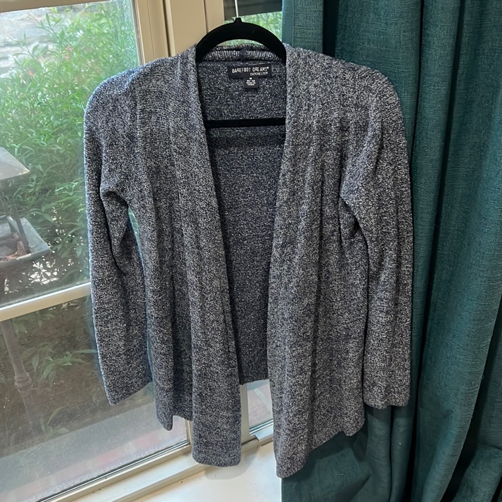 Barefoot dreams Bamboo CozyChic Lite cardigan girls 10-12 blue
